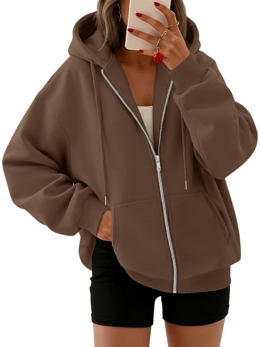 〽️Women's Coffee Oversized Zip Up Hooded Neck Cute Lightweight Winter Sweatshirt